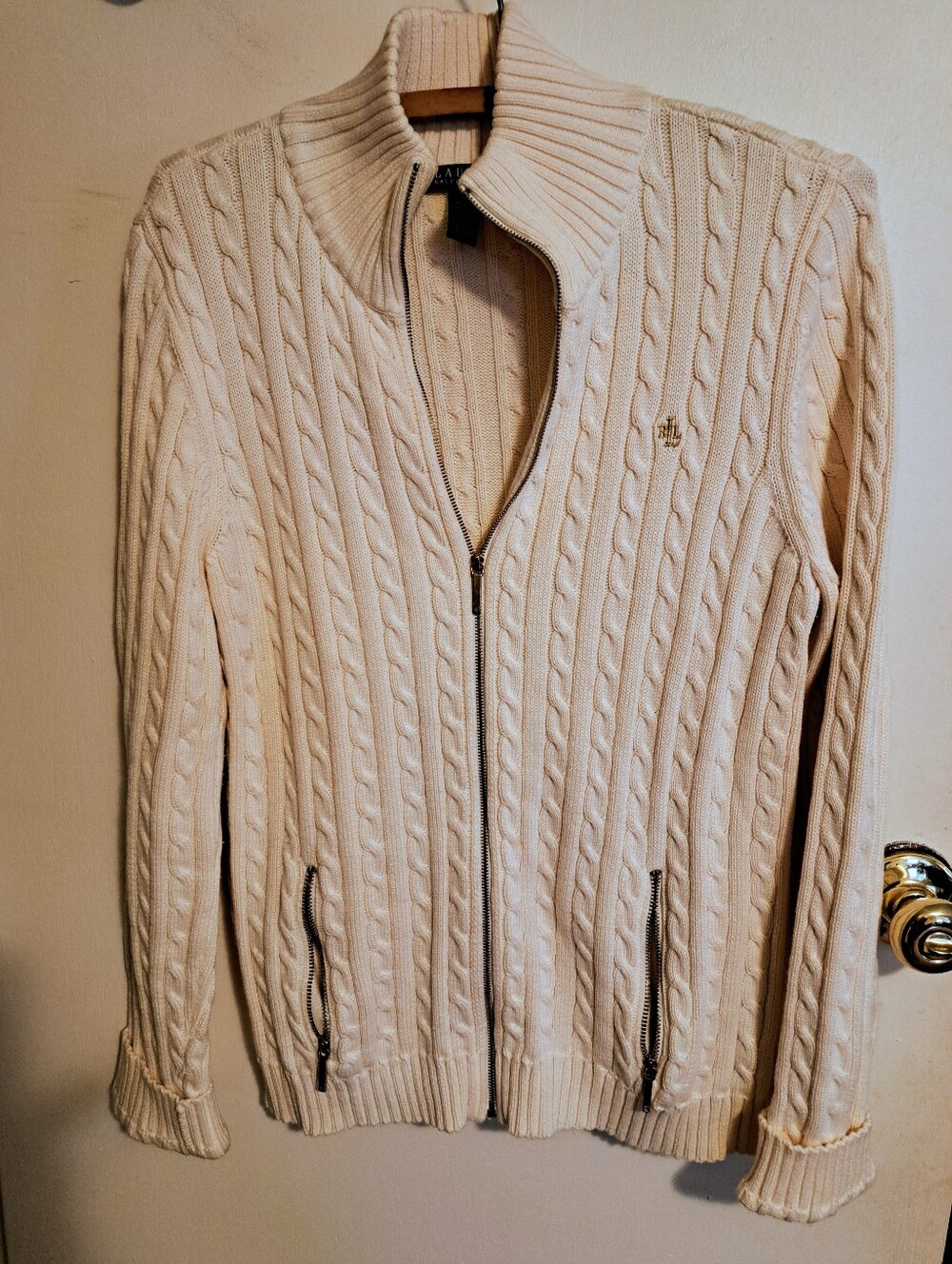 Ralph Lauren Cream Cable Zip-Up Sweater Jacket